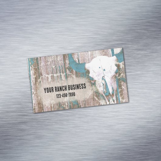 ウェスタン素朴ブルスカルティール(緑がかった色)ブラウンテクスチャ マグネット名刺 (インサイチュ)