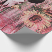 ウェスタン素朴ブルスカルピンクイエローサンフラワー ラッピングペーパー (角)