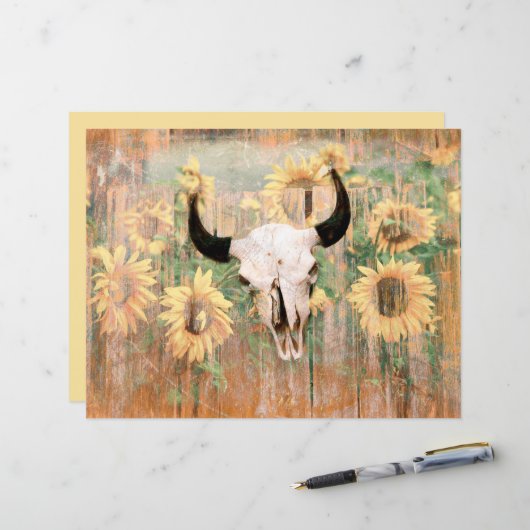 ウェスタン素朴ブルスカルブラウンイエローサンフラワー (正面/裏面インサイチュ)