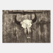 ウェスタン素朴ブルスカルブラウンセピアサンフラワー ラッピングペーパーシート (正面3)