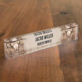 ウェスタン素朴ブルスカルヴィンテージテクスチャ デスクネームプレート