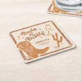 ウェスタン素朴ブーツアンドバブリーブライダルシャワー スクエアペーパーコースター (アングル)