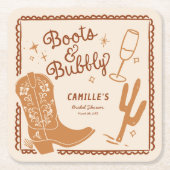 ウェスタン素朴ブーツアンドバブリーブライダルシャワー スクエアペーパーコースター (正面)