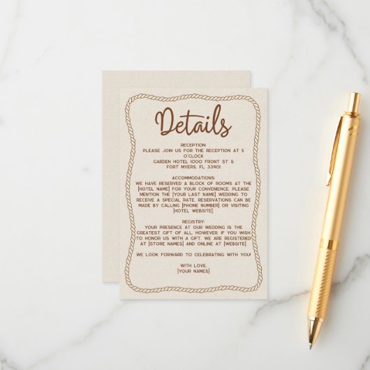 ウェスタン素朴ベージュカジュアルブラウン結婚ズ詳細 エンクロージャーカード (正面/裏面インサイチュ)