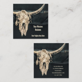 ウェスタン素朴ベージュグレーカントリーブルスカル スクエア名刺