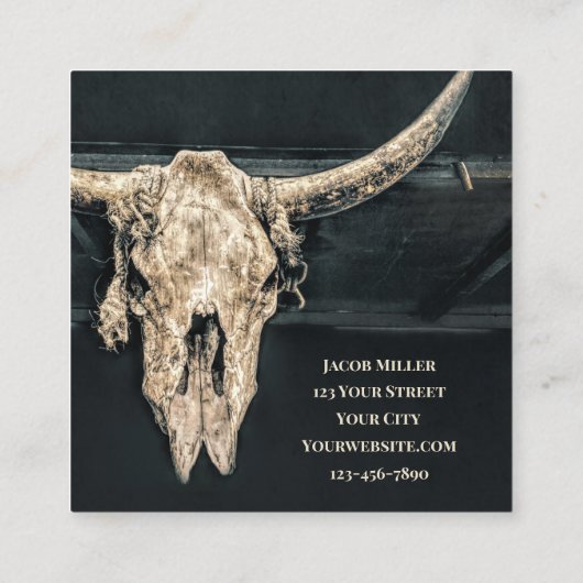 ウェスタン素朴ベージュグレーカントリーブルスカル スクエア名刺 (裏面)