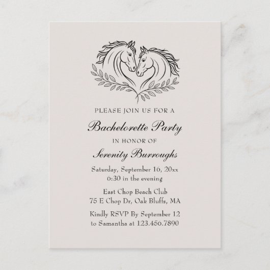 ウェスタン素朴ホースエレガントカントリーバチェロレッテ インビテーションポストカード (正面)