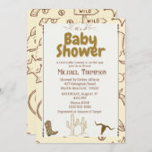 ウェスタン素朴ボホカウボーイベビーシャワーパーティー 招待状 (正面/裏面)