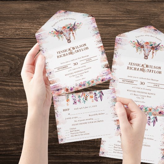 ウェスタン素朴ボホフローラカウスカル オールインワン招待状