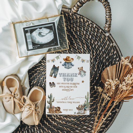 ウェスタン素朴ボホリトルカウボーイベビーシャワー サンキューカード