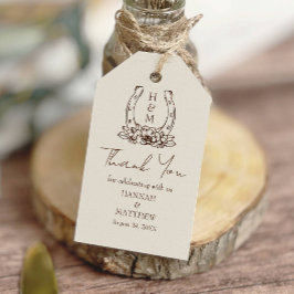 ウェスタン素朴ボホ蹄鉄結婚の感謝 ギフトタグ