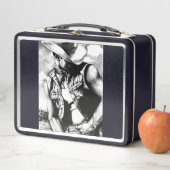 ウェスタン素朴モノグラムのカウボーイスケッチブラック メタルランチボックス (インサイチュ)