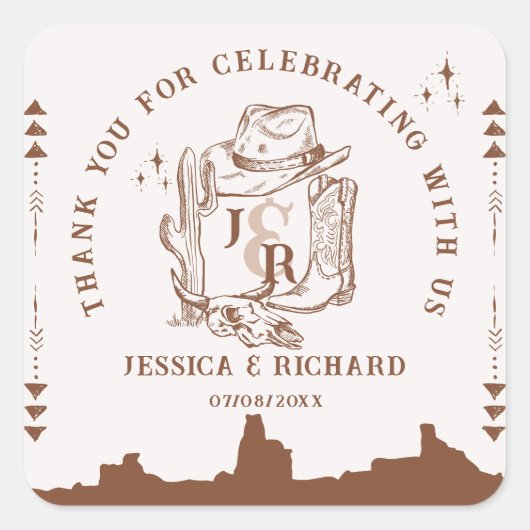 ウェスタン素朴ランチファームバーンカウボーイサンキュー スクエアシール (正面)