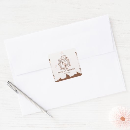 ウェスタン素朴ランチファームバーンカウボーイサンキュー スクエアシール (封筒)