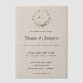 ウェスタン素朴ランチモノグラム結婚ズ ベラム紙招待状