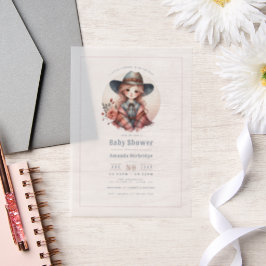 ウェスタン素朴リトル女性のカーボーイベビーシャワー ベラム紙招待状