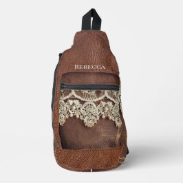 ウェスタン素朴レザーとアンティークレース スリングバッグ