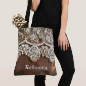 ウェスタン素朴レザーとレース トートバッグ (クローズアップ)