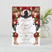 ウェスタン素朴レッドローゼス女性のカーボーイブライダルシャワー 招待状 (スタンド正面)