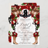 ウェスタン素朴レッドローゼス女性のカーボーイブライダルシャワー 招待状 (正面/裏面)