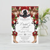 ウェスタン素朴レッドローゼス女性のカーボーイブライダルシャワーInv 招待状 (スタンド正面)