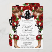 ウェスタン素朴レッドローゼス女性のカーボーイブライダルシャワーInv 招待状 (正面/裏面)