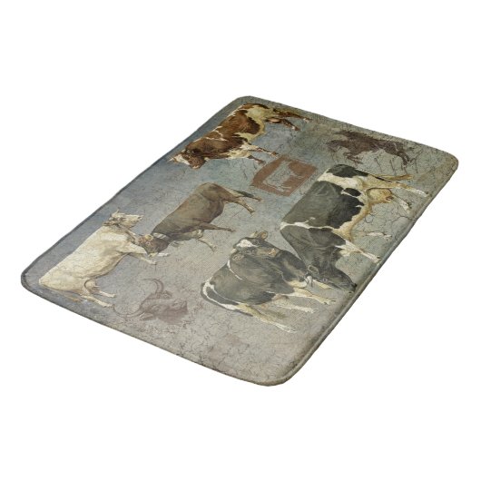 ウェスタン素朴ロッジヴィンテージファームバーンカウキャトル  バスマット (アングル)