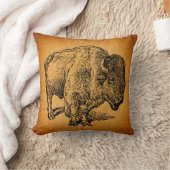 ウェスタン素朴ワイルドバッファローバイソンアンティークアート クッション (ブランケット)