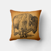 ウェスタン素朴ワイルドバッファローバイソンアンティークアート クッション (裏面)