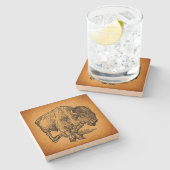 ウェスタン素朴ワイルドバッファローバイソンアンティークアート ストーンコースター (横)