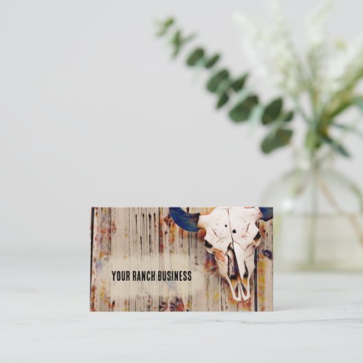ウェスタン素朴ヴィンテージブラウンブルスカルアート 名刺 (スタンド正面)