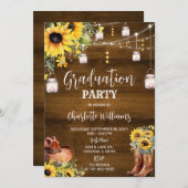 ウェスタン素朴卒業式パーティーひまわり 招待状 (正面/裏面)
