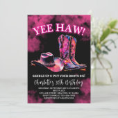 ウェスタン素朴女性のカーボーイバースデーパーティーピンクネオン 招待状