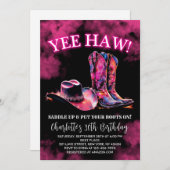 ウェスタン素朴女性のカーボーイバースデーパーティーピンクネオン 招待状