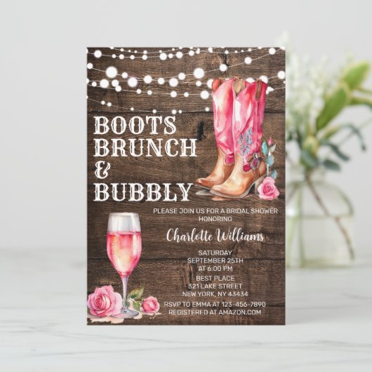ウェスタン素朴女性のカーボーイブライダルシャワーパーティー 招待状 (スタンド正面)