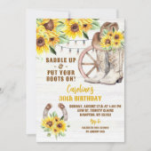 ウェスタン素朴女性のカーボーイブーツサンフラワー誕生日 招待状 (正面)