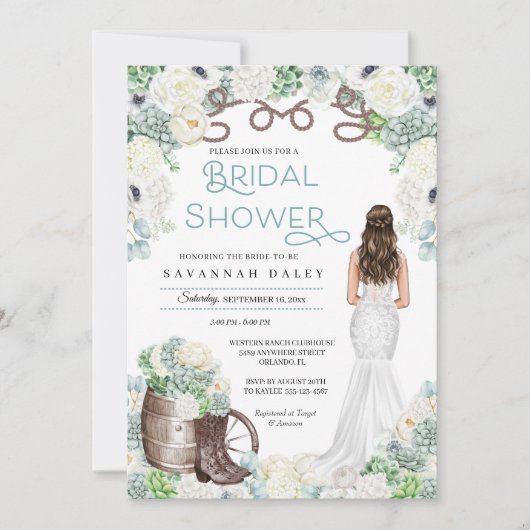 ウェスタン素朴女性のカーボーイブーツブライダルシャワー 招待状 (正面)