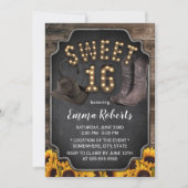 ウェスタン素朴女性のカーボーイヴィンテージひまわりスイーツ16 招待状 (正面)