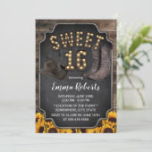 ウェスタン素朴女性のカーボーイヴィンテージひまわりスイーツ16 招待状 (スタンド正面)