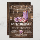 ウェスタン素朴女性のカーボーイ日付の保存誕生日 招待状 (正面/裏面)