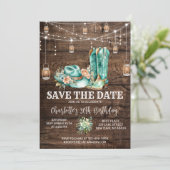 ウェスタン素朴女性のカーボーイ日付の保存誕生日 招待状 (スタンド正面)