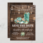 ウェスタン素朴女性のカーボーイ日付の保存誕生日 招待状 (正面/裏面)