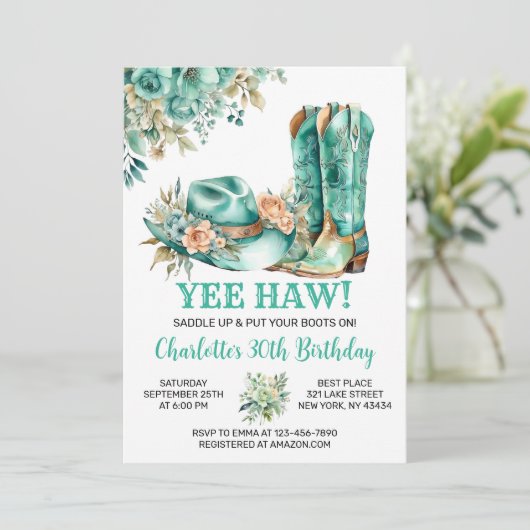 ウェスタン素朴女性のカーボーイ誕生日パーティー 招待状 (スタンド正面)