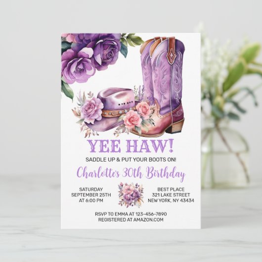 ウェスタン素朴女性のカーボーイ誕生日パーティー 招待状 (スタンド正面)