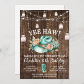 ウェスタン素朴女性のカーボーイ誕生日パーティー 招待状 (正面/裏面)