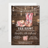 ウェスタン素朴女性のカーボーイ誕生日パーティー 招待状 (正面/裏面)