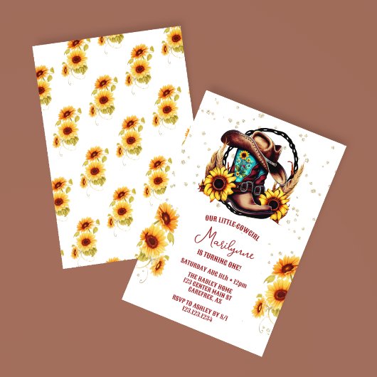 ウェスタン素朴女性のカーボーイ1歳の誕生日 招待状