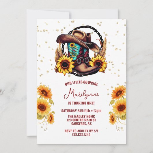 ウェスタン素朴女性のカーボーイ1歳の誕生日 招待状 (正面)