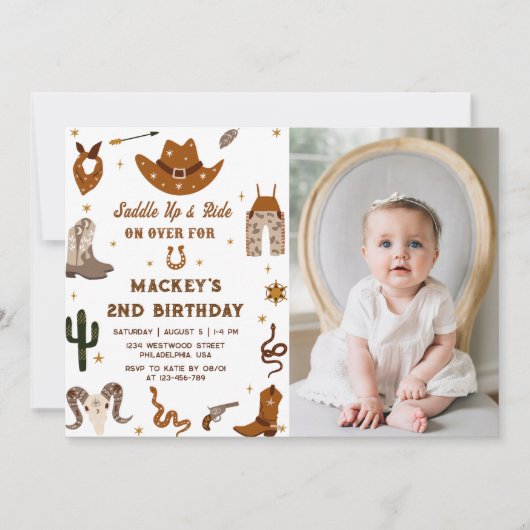 ウェスタン素朴誕生日第2期バースデーパーティー写真 招待状 (正面)