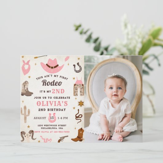 ウェスタン素朴誕生日2nd誕生日パーティー写真 招待状 (スタンド正面)